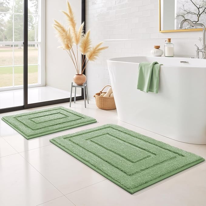 GRANNY SAYS Bathroom Rugs Sets 2 Piece,Soft Bath Mats for Bathroom, Bath Rugs Non Slip Washable, Absorbent Bath Rug for Tub, Shower and Toilet, Bath Mat Set (Green, 20" x 32" + 16" x 24")