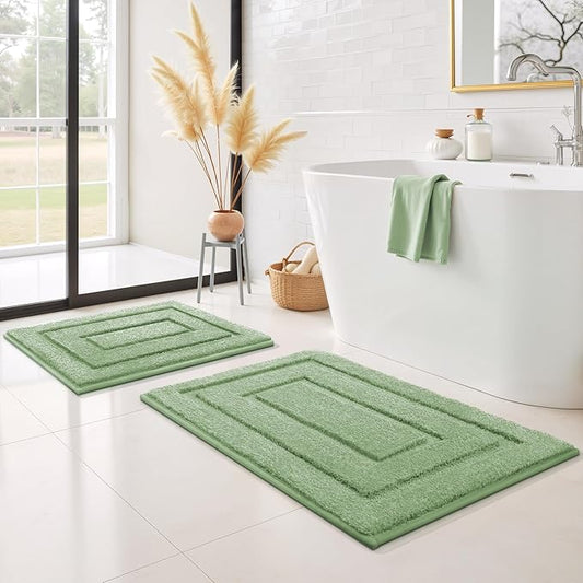 GRANNY SAYS Bathroom Rugs Sets 2 Piece,Soft Bath Mats for Bathroom, Bath Rugs Non Slip Washable, Absorbent Bath Rug for Tub, Shower and Toilet, Bath Mat Set (Green, 20" x 32" + 16" x 24")