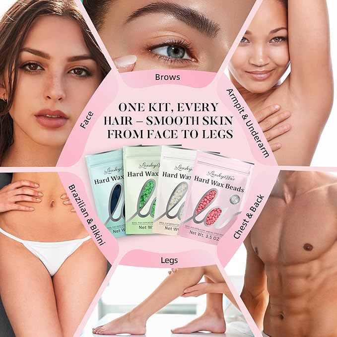 LANSLEYWAX Digital Waxing Kit for Women Men - Sweet Kiss Waxing Machine with 39 Accessories - Hard Wax Kit for Arm Leg Brazilian Bikini Face Sensitive Skin, Wax Warmer Hair Removal for Home/Salon Use