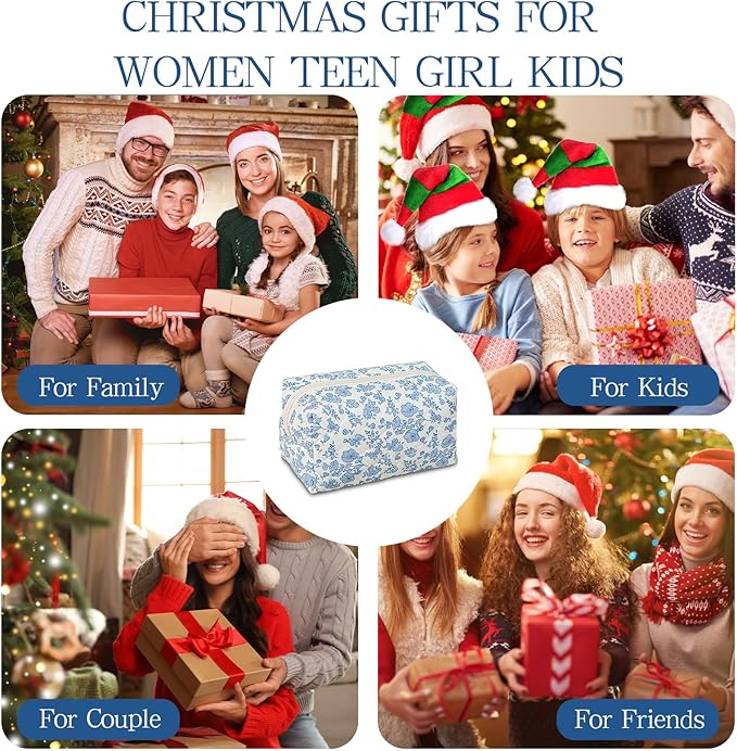 Quilted Makeup Pouch,Cotton Puffy Makeup Bag, Coquette Cosmetic Bag for Women and Girls, Aesthetic Organizer Bag, Cute Flower Travel Toiletry Bag