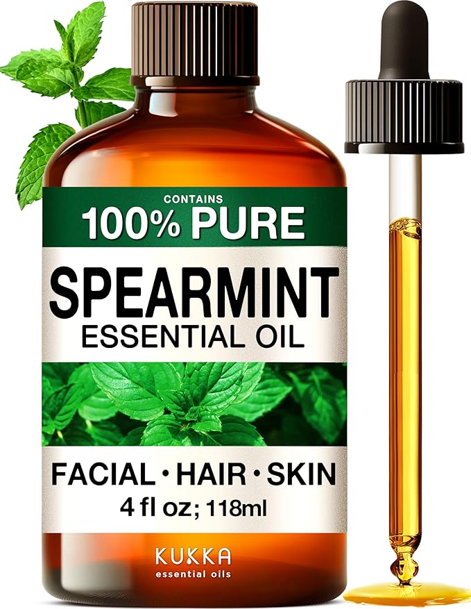 KUKKA Spearmint Essential Oils - 4 Fl Oz - for Hair, Skin, Diffuser, Aromatherapy & DIY Soap Making Scent