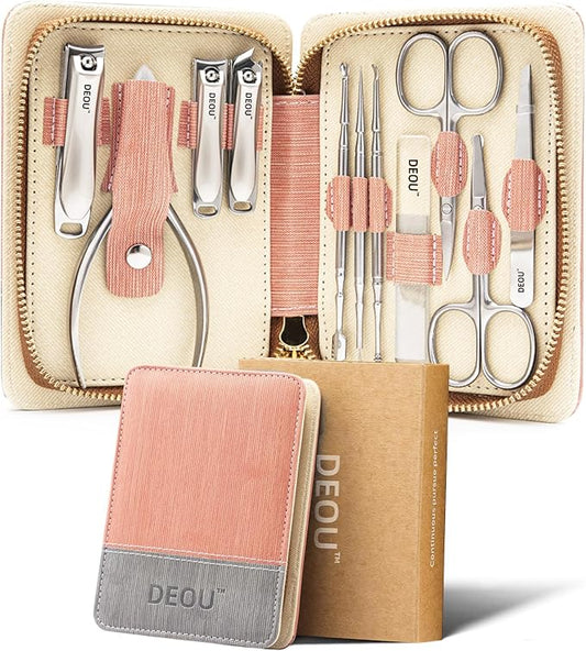 DEOU Manicure Sets Nail Clippers Stainless Steel Manicure and Pedicure kit Girls Professional Nail Files and Men's Grooming Scissors Tools for Home Personal Care or Gifts (Pink)