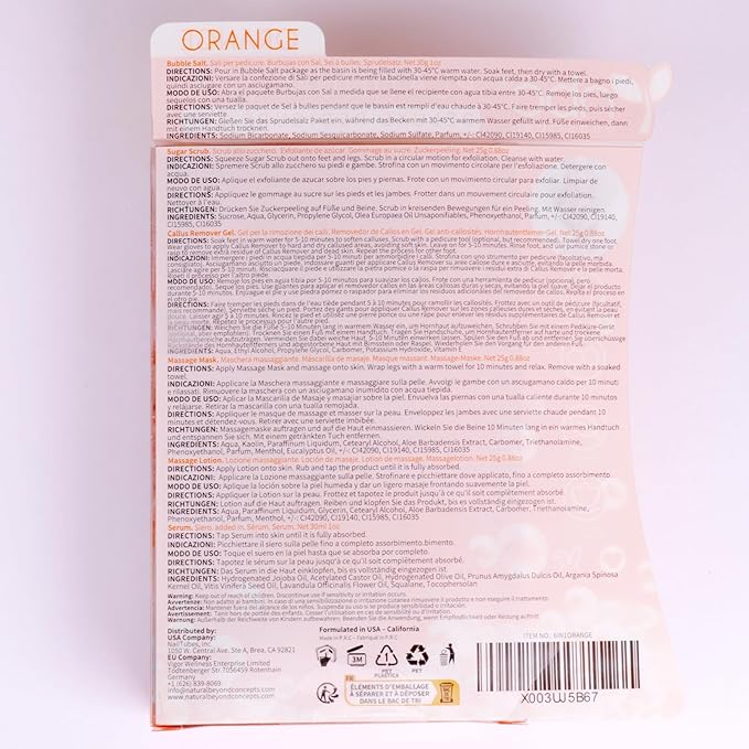 Pedicure Kit Foot Soak Set: Bubble Salt, Sugar Scrub, Massage Mask, Massage Lotion in a Box, 4 Step Foot Spa Kit for Dry Feet, Softens Calluses, Soothes Sore and Tired Feet (Mango)