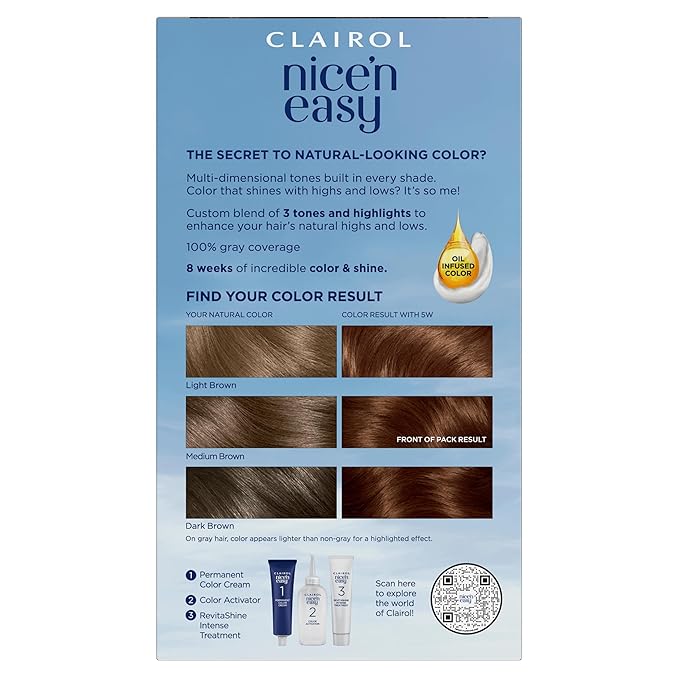 Clairol Nice'n Easy Permanent Hair Dye, 5W Medium Mocha Brown Hair Color, Pack of 1