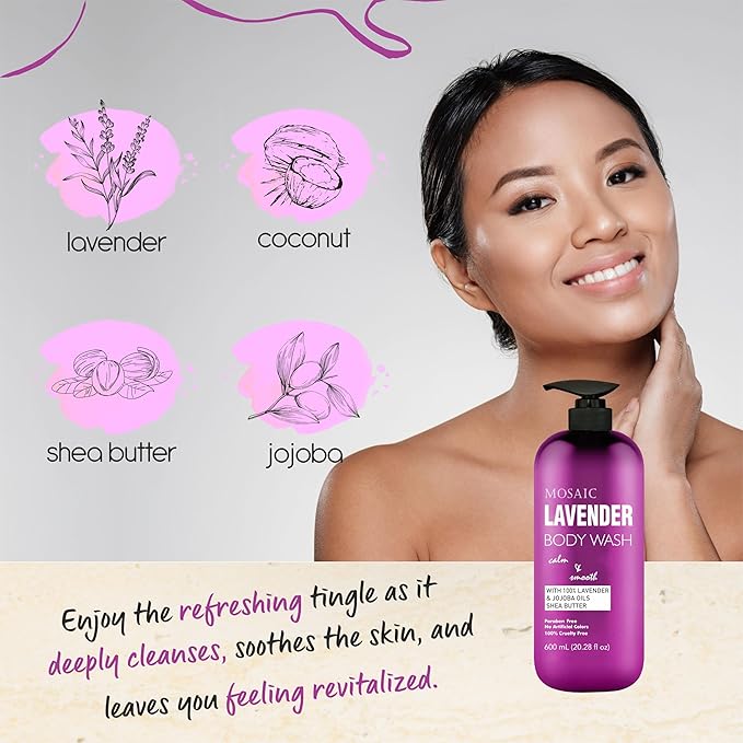 AnatoliaDaphne Lavender Body Wash and Shower Gel with Vitamin E for Jock Itch, Eczema, Ringworm, Body Odor, Body Wash Women & Men with Added Body Oils, LARGE 20.2 FL Oz Bottle.