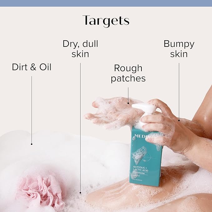 MEDIX Glycolic Acid + Lactic Acid Body Wash & Vitamin C Body Wash 2PC Skincare Bundle | Exfoliating Face Cleanser For Women, Keratosis Pilaris, & Acne + Radiant Glow Vitamin C Cleanser, 2PC Set