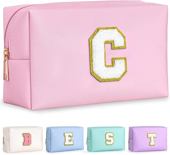 TOPEAST Gifts for Friends Female Mom, Cute Makeup Bag Small Pink Cosmetic Bag Travel Toiletry Bag, Personalized Birthday Gift for Women Girl, Preppy Travel Stuff for Girls (Pink C)