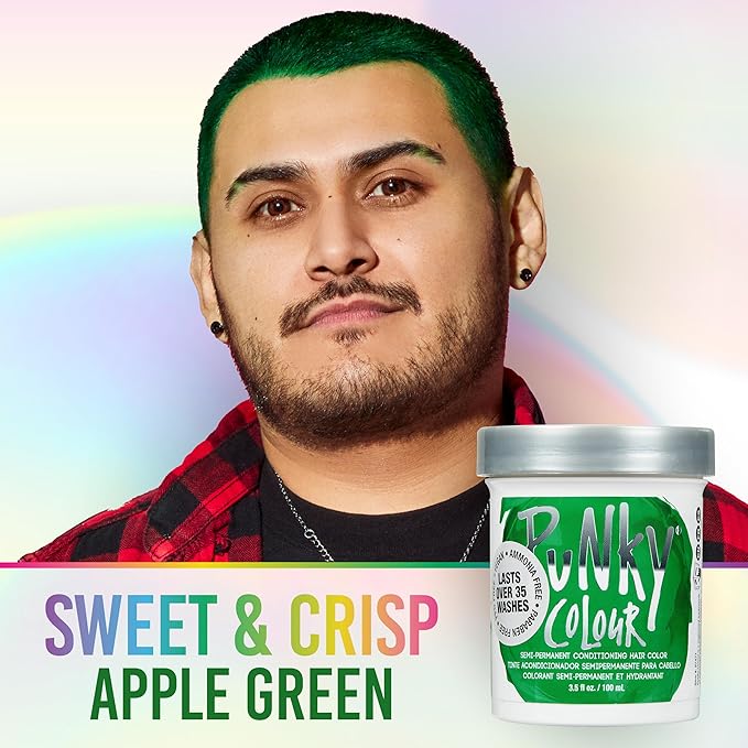 Punky Apple Green Semi Permanent Hair Color - Vegan & Cruelty-Free Conditioning Hair Dye, Lasts Up to 35 Washes, 3.5 fl oz