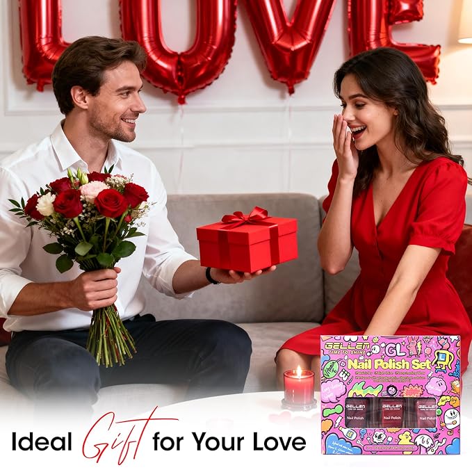 GELLEN Quick Dry Cat Eye Nail Polish Kit, 3 Colors Cranberry Spark Magnetic Fingernail Polish, Fast Drying Glitter Nail Lacquer Non Gel with Magnet Tool, DIY Salon Home