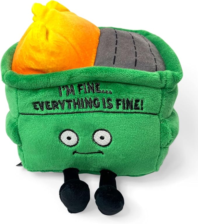 Punchkins Dumpster Fire Plushie - I'm Fine, Everything is Fine! Dumpster Fire Plush, Emotional Support Plushie, Funny Plush Toy for Gifting