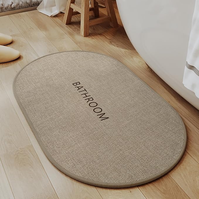 Non-Slip Bath Mat with Upgraded Rubber-Backing, Washable Thin Bath Mats for Bathroom Floor, Absorbent Woven Bathroom Rugs, Quick Dry, Fits Under Door, 20x32, Brown