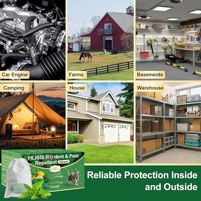 32PCS Mouse Rodent Repellent, Natural Mouse Repellent Peppermint Oil for Mice, Rats, Squirrels, Spiders and Pests, Keeps Pests Away Effectively from Garden & Home (Peppermint)