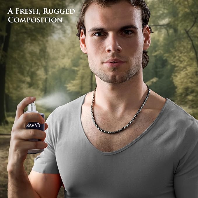 Savvy for Men Eau De Parfum - Sophisticated Male Fragrance Composition of bergamot, Pepper, Lavender, Star Anise & Nutmeg - Base of Peppery & Vanilla - Go-To Daily Scent - Elegant 100ml Bottle