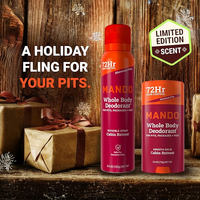 Mando Whole Body Deodorant For Men - Smooth Solid Stick - 72 Hour Odor Control - Aluminum Free, Baking Soda Free, Skin Safe - 2.6 Ounce (Pack of 2) - Cabin Retreat Limited Edition Scent