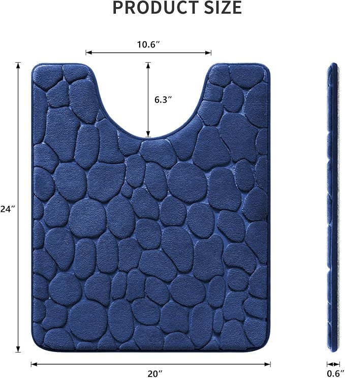 YIHOUSE Memory Foam Bath Mat Cobblestone Bathroom Rugs Super Water Absorbent Bath Mats for Bathroom Machine Washable Bath Rugs(20 x 24,Dark Blue)