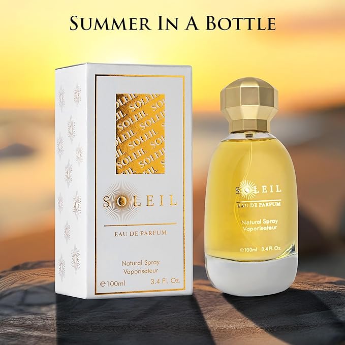 Soleil for Women Eau De Parfum - Gourmand Fragrance With Soft Florals & Creamy Sandalwood - Top Notes of Pistachio, Vanilla & Salted Caramel - Natural & Free of Parabens - Elegant 100ml Bottle