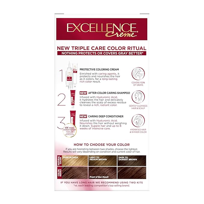 L'Oreal Paris Excellence Crème Permanent Hair Dye, Triple Care Hair Color with Pro-Keratine Complex for 100% Gray Hair Coverage, 5AR Medium Maple Brown, 1 Kit