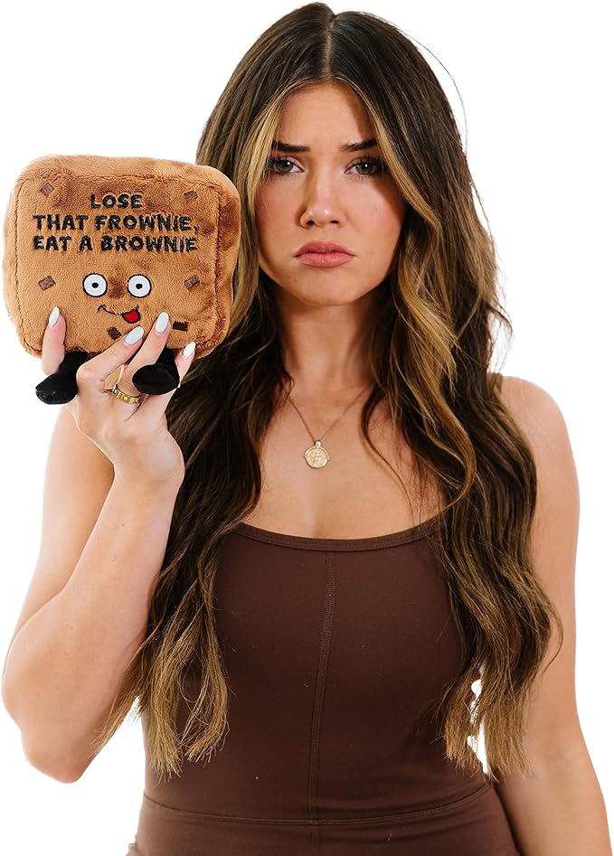 Punchkins Brownie Plushie - Lose That Frownie, Eat A Brownie Funny Brownie Plush, Gift for Chocolate Lovers, Food Plush Toy for Gifting