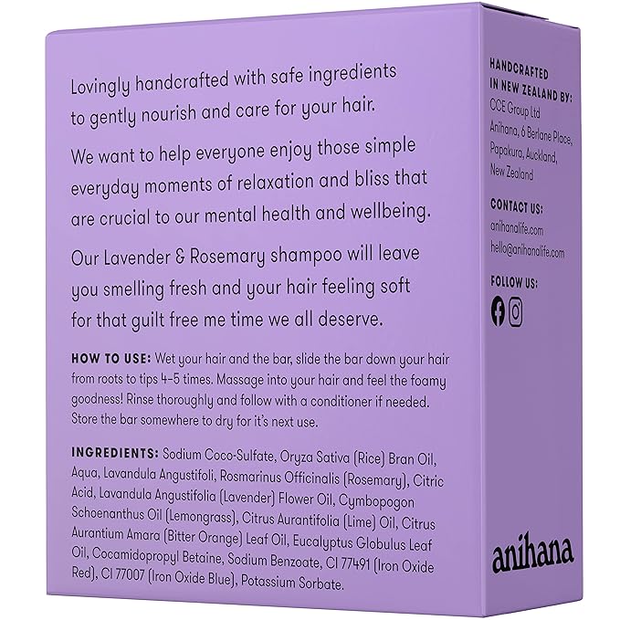 ANIHANA Shampoo Bar for Thin Fine Oily Hair Gives Hair Volume & Body Natural Healthy Look and Shine Paraben Free Lavender and Rosemary 2.29 oz