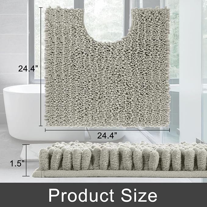 Yimobra Toilet Rug U Shaped Washable 24x20 Inch - Ultra Soft Absorbent Chenille Bath Rugs for Toilet, Quick Dry & Machine Washable, Non Slip Contour Bathroom Mat, Sand