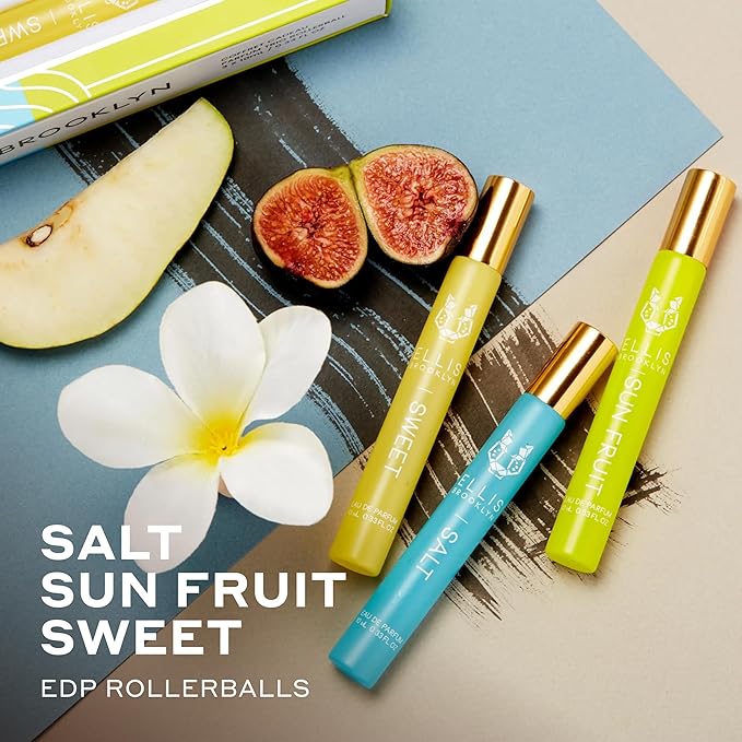 Ellis Brooklyn HAIKU Fragrance Trio - Clean Perfume, SALT, SWEET, & SUN FRUIT Rollerball Perfume for Women, Travel Size Perfume Gift Sets for Women