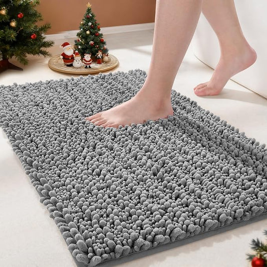 Yimobra Bathroom Rugs Non Slip Washable - Ultra Soft Absorbent Chenille Bath Mat, Quick Dry Shaggy Floor Carpet for Tub Shower, Gray Home Decor Accessories, 24x17 Inch