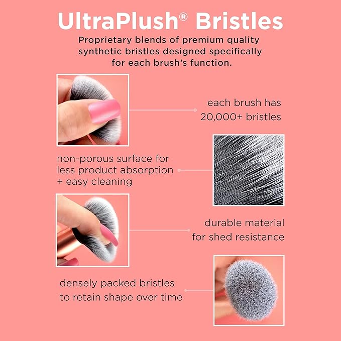 Real Techniques Ultra Plush Blush Makeup Brush, For Loose, Cream, or Pressed Blush, Rosy Glow Cheeks, Fluffy Powder Brush, Aluminum Ferrules, Synthetic Bristles, Vegan & Cruelty Free, 1 Count