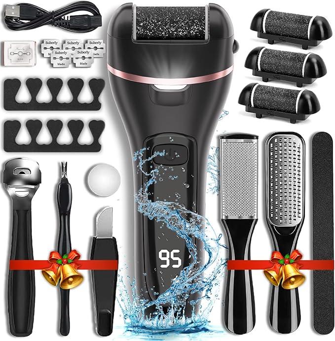 Wea&Hea Electric Callus Remover for Feet with 3 Roller Heads 2 Speed Rechargeable Waterproof Professional Pedicure Kit 17 in 1 Foot File Tools Perfect for Dead Hard Cracked Dry Skin