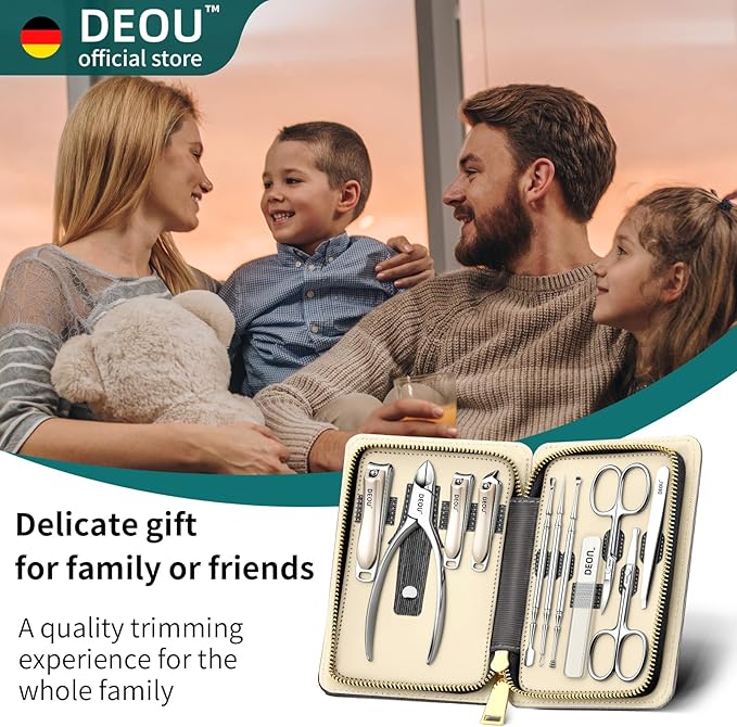 DEOU Manicure Sets Nail Clippers Stainless Steel Manicure and Pedicure kit Girls Professional Nail Files and Men's Grooming Scissors Tools for Home Personal Care or Gifts (Pink upgraded version)