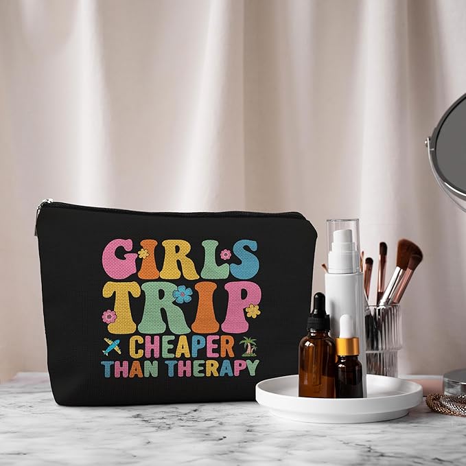 Bestie Gifts Makeup Bag, Gifts for Best Friend Woman Cosmetic Bags, Friendship Gift for Women, Girls Trip Cheaper Than Therapy Makeup Zipper Pouch