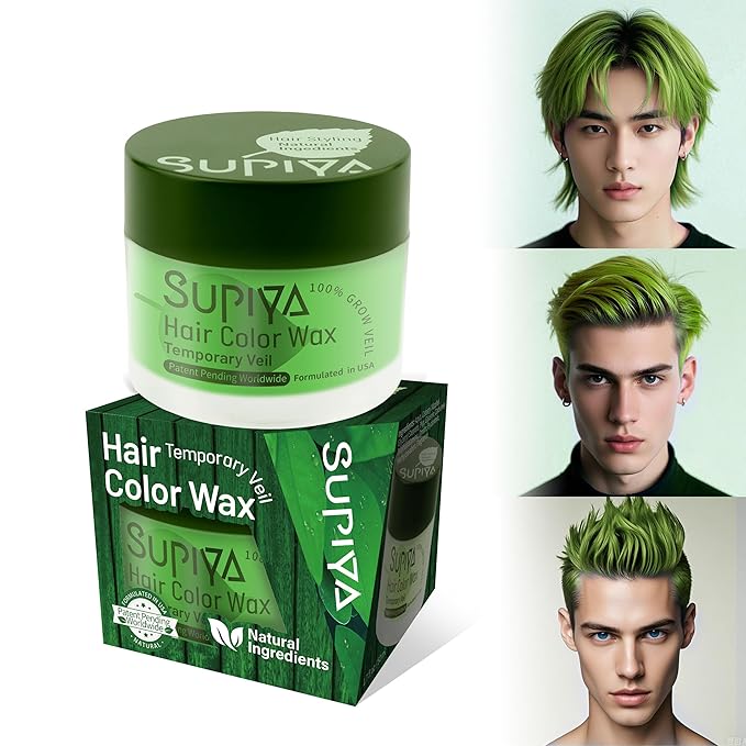 Temporary Hair Styling Color Wax, Green Blue Purple Red Hair Dye Color Wax Washable Natural Instant Hair Coloring Cream for DIY Hairstyle for Kids Men Women(Green#21)