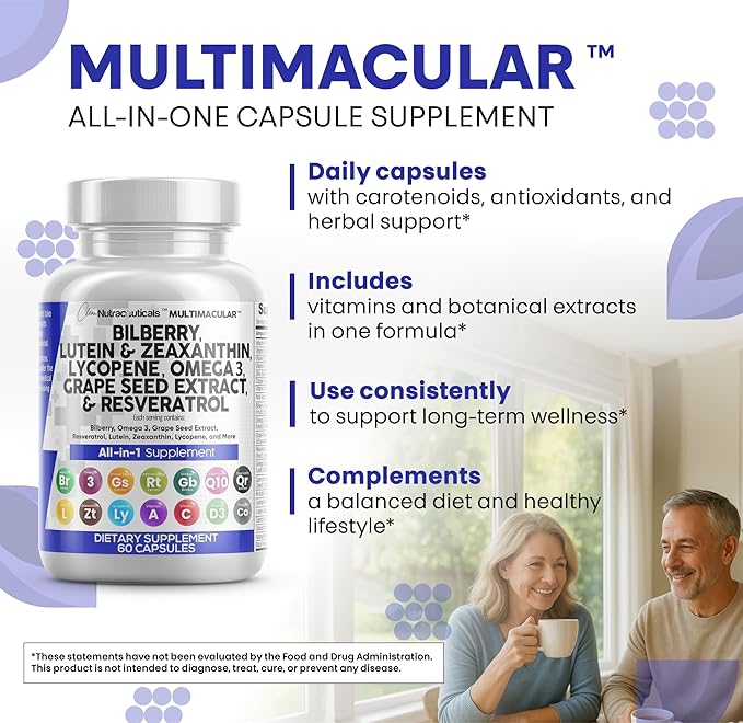 Clean Nutra Eye Vitamins with Bilberry Lutein and Zeaxanthin Supplements Lycopene 40mg Resveratrol Grape Seed Astaxanthin for Eyes - Eye Care Health Support (60 Count (Pack of 2))