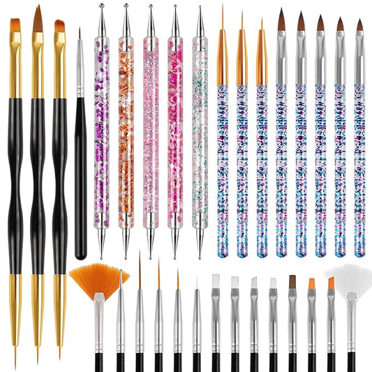 31pcs Nail Art Brushes, Nail Art Design Tools Kit with Liner Brush Dotting Tools Drawing Pens Design Tools Polish Brushes for Women Nails Gel Painting