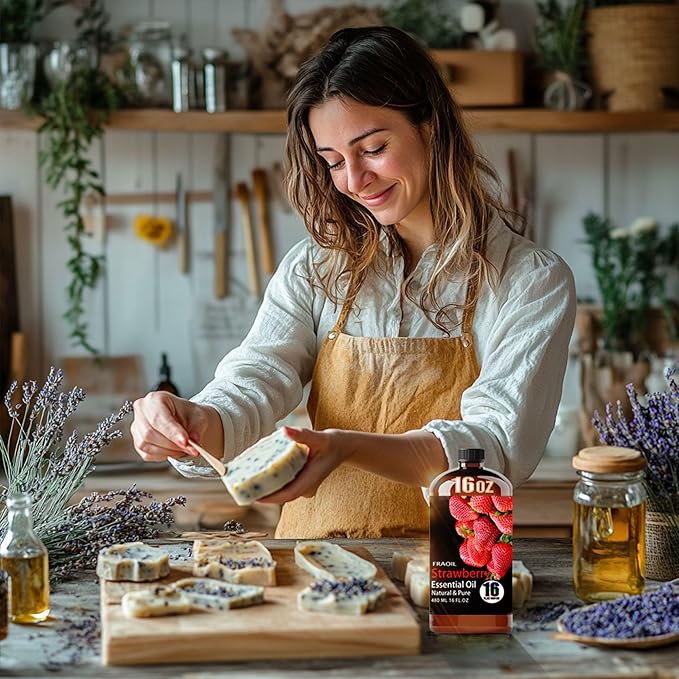 Strawberry Essential Oil, Strawberry Oil 16 Fl Oz 480 ML for Diffuser Humidifier Yoga Cleaning DIY Candle Soap Making Perfume Gift for Women Essential Oils