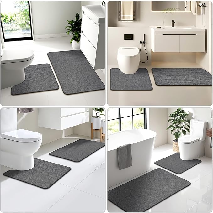 Toilet Rugs U Shaped Washable 24x20, Ultra Thin Toilet Rug Super Absorbent, Toilet Mat Rubber Backing Non-Slip, Toilet Mats Machine Washable Dry Quickly, Contour Bathroom Rugs for Toilet-Dark Grey