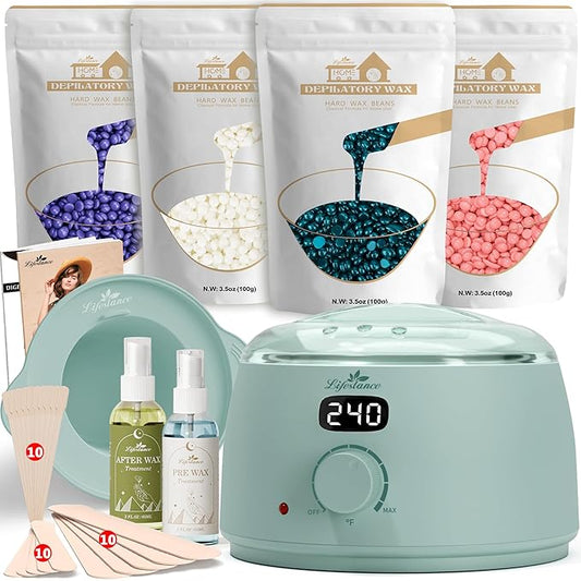 Lifestance Waxing Kit for Women & Men - L3 VelviMint Digital Warmer, Silicone Wax Pot Liner, Hair Removal Kit with 14.1oz Hard Wax Beads & Oil Spray, Professional for Home Brazilian Bikini Face Leg