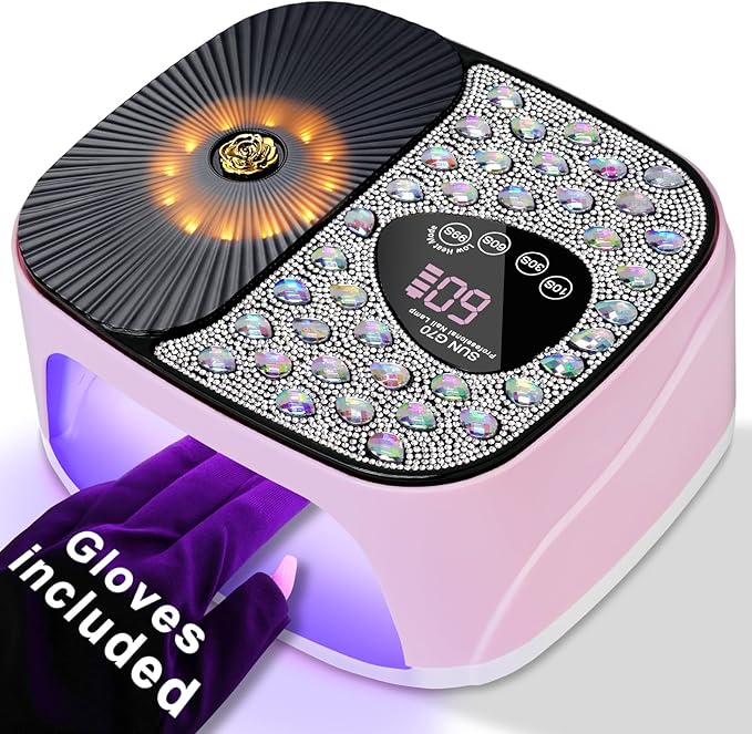 LIMEGIRL UV LED Nail Lamp Kit for Gel Polish Professional Fast Curing Pink Dryer Light Set with 4 Timer Settings Cordless Rechargeable Nail Art Cure Machine with UV Gloves for Manicure Pedicure