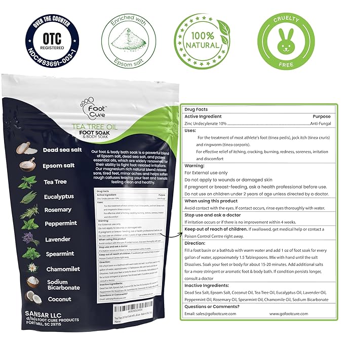 FOOT CURE Tea Tree & Citrus Foot Soak with Epsom Salt – Supports Tired Feet, Softens Calluses, and Refreshes (Pack of 2)