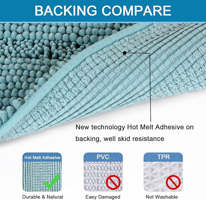 H.VERSAILTEX Bathroom Rugs Bath Mats Sets Super Absorbent Chenille Striped Bath Mats Non Skid Machine Wash Dry Rugs for Bathroom Floor Set of 2(Aqua Haze, 24 x 36 Plus 20 x 32 - Inches)