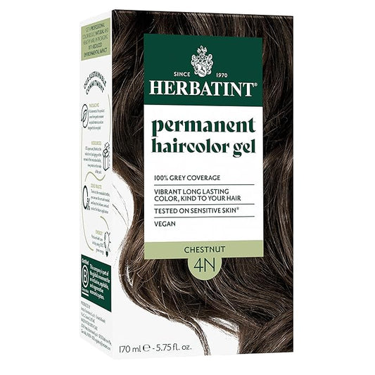 Herbatint Permanent Hair Dye For Women - 4N Chestnut - For Up To 100% Gray Coverage of Resistant Gray Hair - Ammonia-Free, Alcohol-Free & Vegan - Salon Influenced Hair color 5.75 fl oz