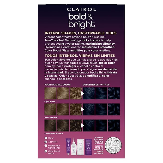 Clairol Bold & Bright Permanent Hair Dye, 28 Wild Blackberry Hair Color, Pack of 1