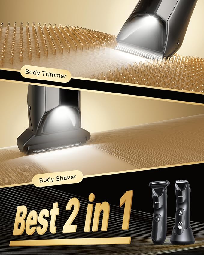 New Bikini Trimmer for Women [LED Light & Diaplay] Electric Foil Shaver for Men, Body Hair Trimmer for Face, Groin, Arm, Back, Wet/Dry Painless Groomer with Ceramic Blade,Travel Razor, Black