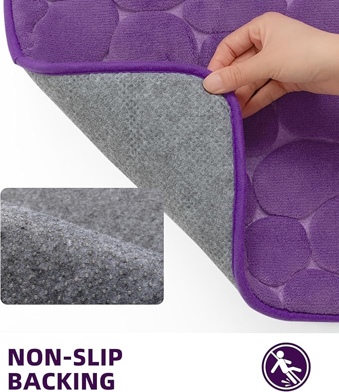 YIHOUSE Memory Foam Bath Mat Cobblestone Bathroom Rugs Super Water Absorbent Bath Mats for Bathroom Machine Washable Bath Rugs(17 x 24,Eggplant)