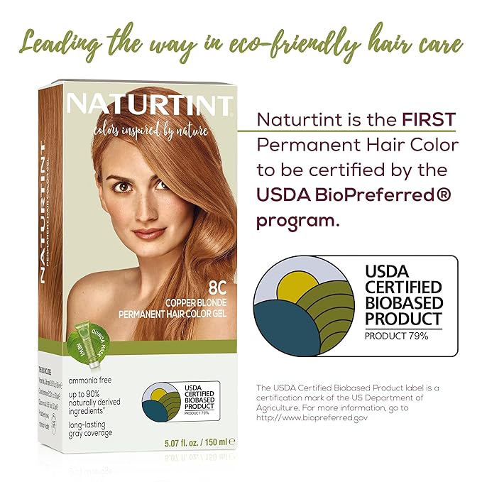 Naturtint 8C Copper Blonde Permanent Hair Color (Pack of 6), Ammonia Free, Vegan, Cruelty Free, up to 100% Gray Coverage, Long Lasting Results (Packaging may vary)