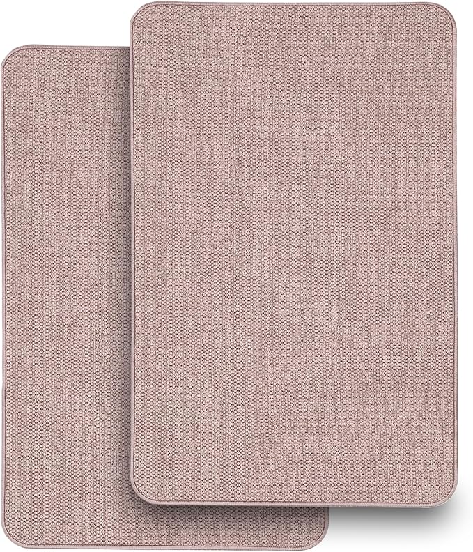 2 Pack Bathroom Rugs 17x27Inch, Thin Bath Mat with Rubber Backing Non-Slip, Absorbent,Quick Dry Machine Washable, Home Decor Accessories Cozy Cloth Bathroom Mat fit Under Door/Sink/Tub/Shower-Biege