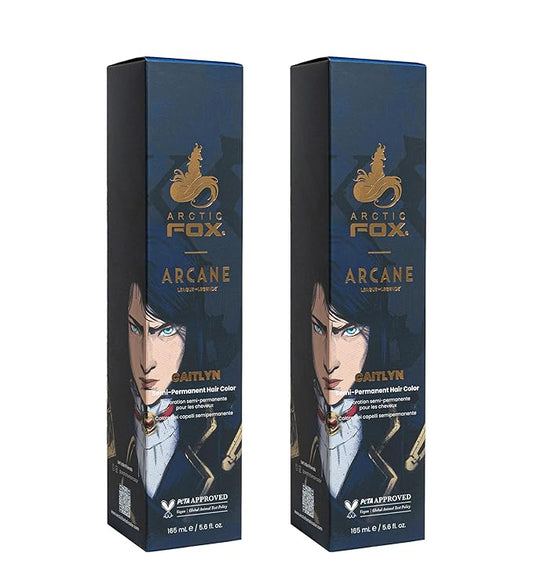 Arctic Fox Semi Permanent Hair Dye, Vegan & Cruelty Free, Deep Navy Blue, Ammonia Free, Fade Resistant, Arcane Caitlyn, For All Hair Types, 5.6 Fl Oz (Pack of 2)