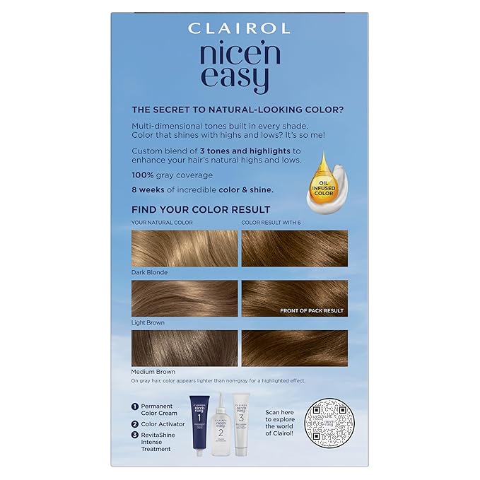 Clairol Nice'n Easy Permanent Hair Dye, 6 Light Brown Hair Color, Pack of 1
