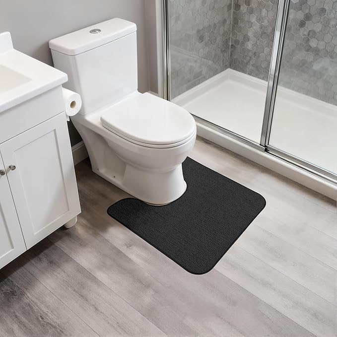 Toilet Rugs U Shaped Bathroom Rug,Machine Washable Non Slip Quick Dry Super Absorbent Ultra Thin Toilet Mats for Bathroom Toilet.Black,1'8"x2'(20x24inch)