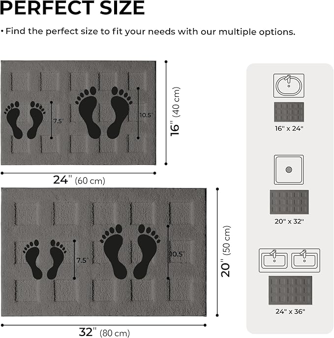 GRANNY SAYS Bathroom Rugs Sets 2 Piece, Super Soft Absorbent Microfiber Bath Mats for Bathroom Non Slip Washable,Waffle Bath Rugs Set for Shower Tub Toilet Decor (Deep Grey, 16" x 24" + 20" x 32")