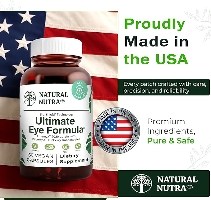 Natural Nutra Ultimate Eye Health Supplement - Bilberry & Blueberry Extract Blend for Day and Night Vision Support, Promotes Color Perception & Eye Clarity - Non-GMO, Gluten-Free, Vegan - 60 Capsules